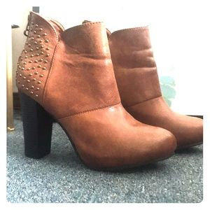 Brown studded ankle boot heels